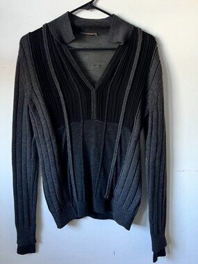 Bottega Veneta Dark Grey V neck Collar Cashmere Silk Wool Knit Sweater 38 S/M